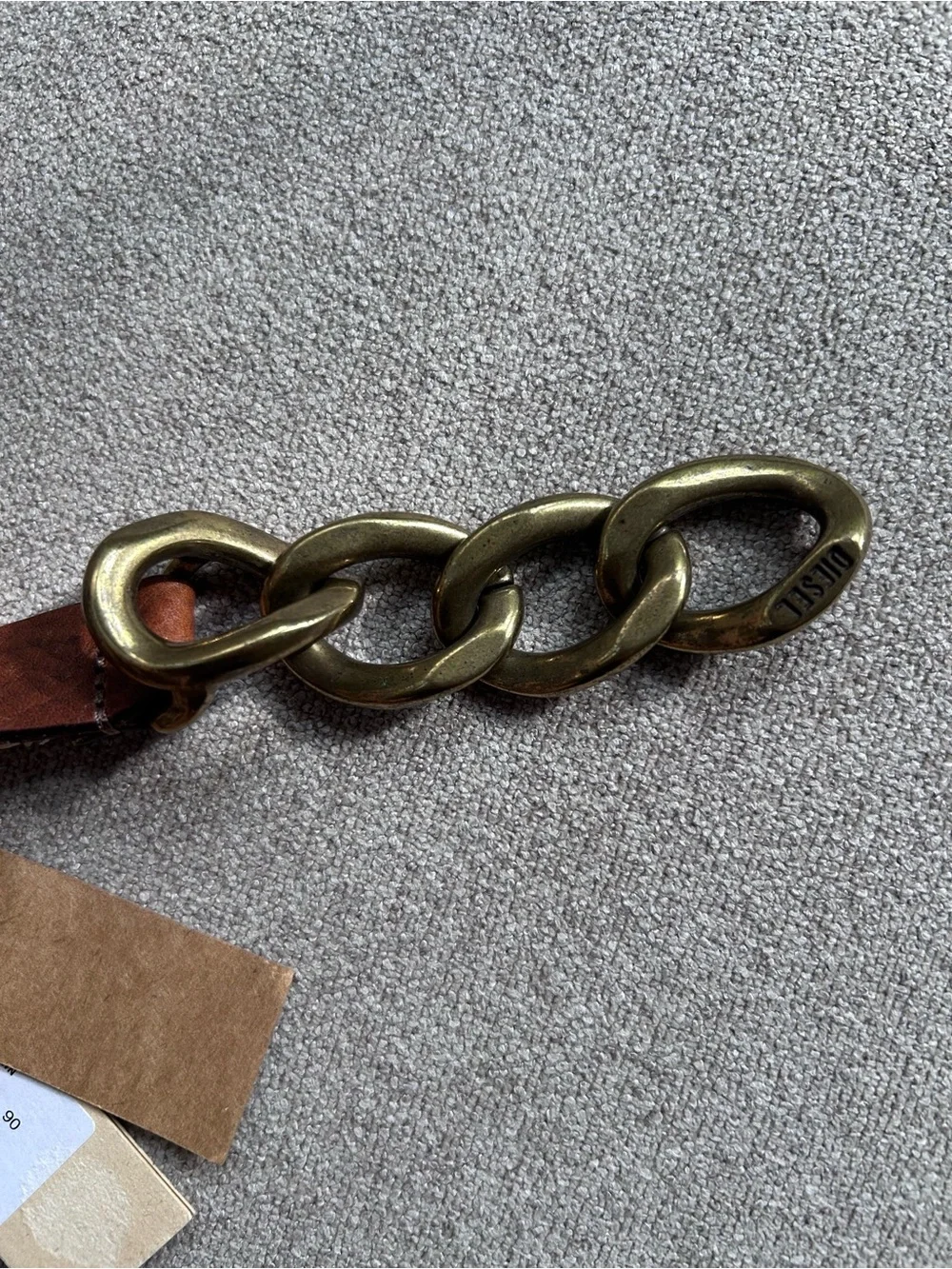 FOR PARTS ONLY Diesel Brown Leather Belt with Brass Chain Detail